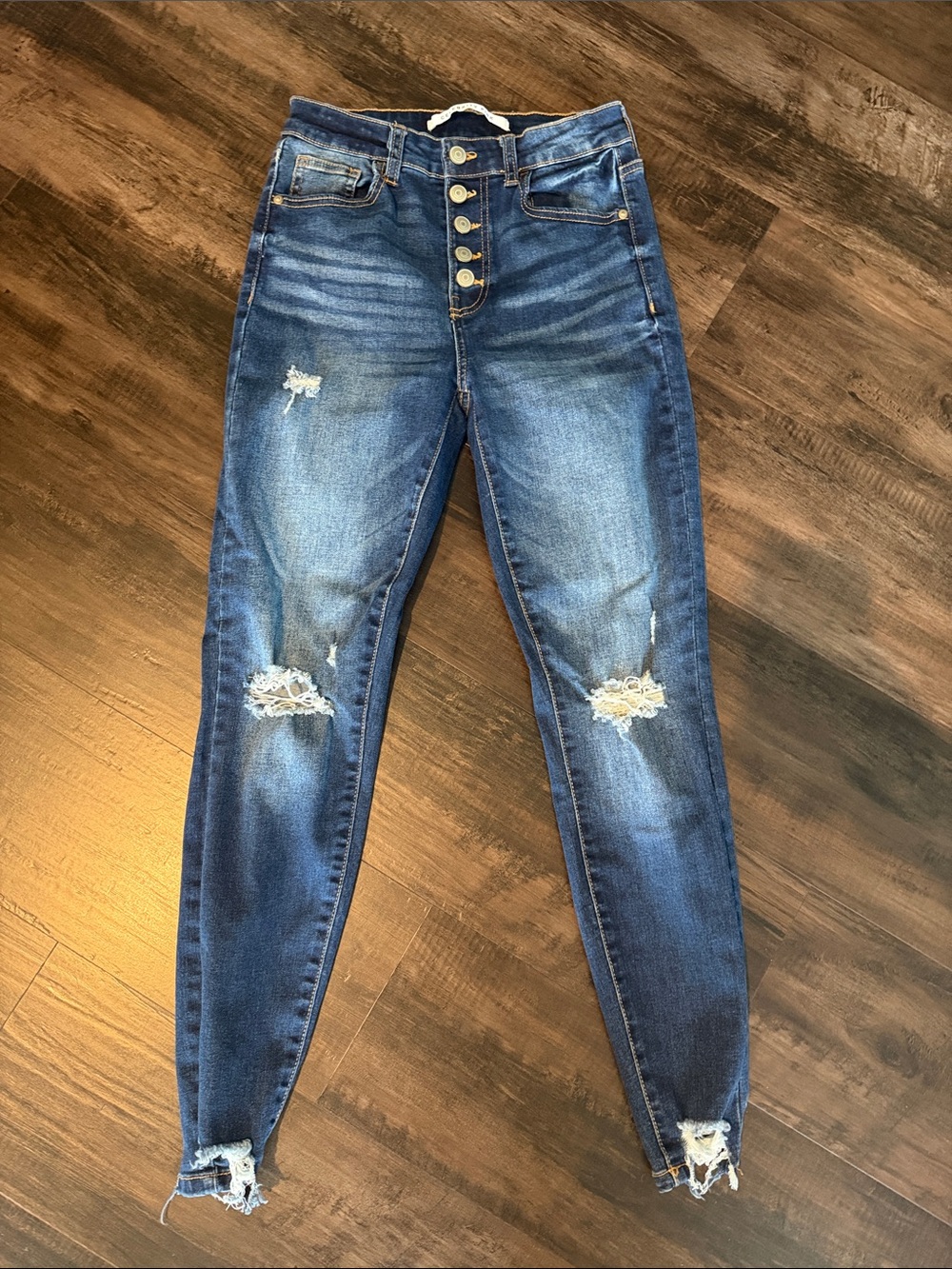 Celebrity Pink Mid-Rise Distressed Button-Fly Skinny Jeggings - Blue